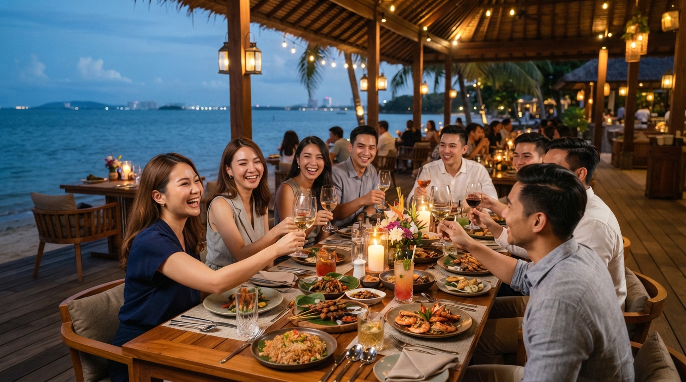 Beach dinner at golden hour